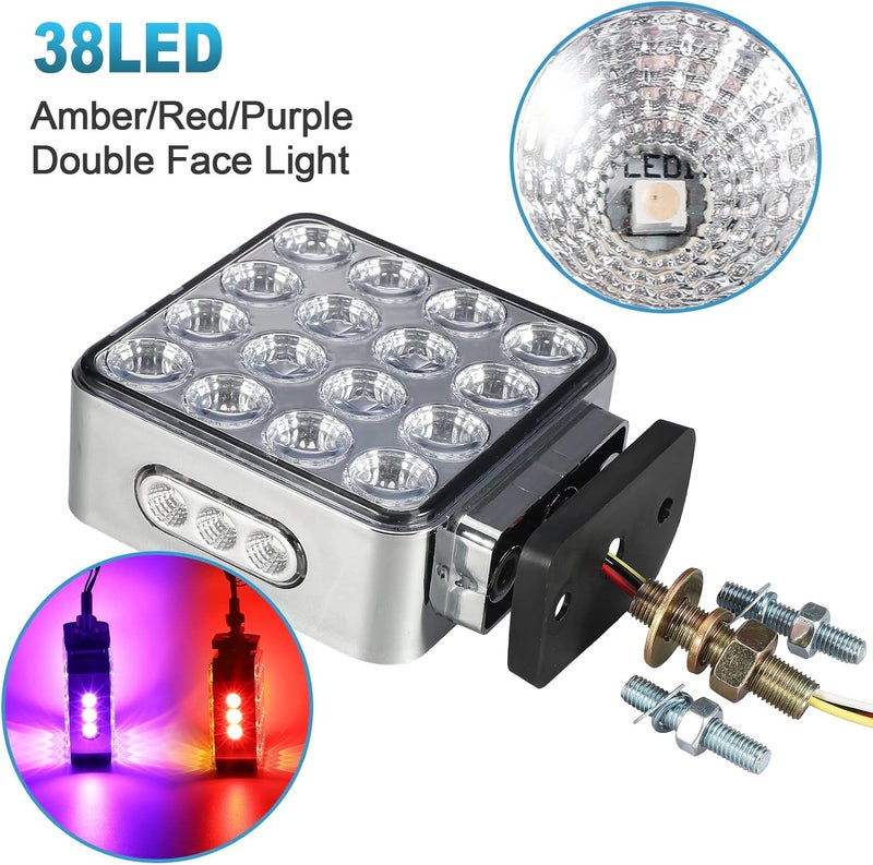 Partsam 2x Dual Revolution Amber/Red/Purple Square Double Face 38 Diode Marker/Turn Signal and Auxiliary Led Pedestal Light with Chrome Housing Sealed Replacement for Kenworth/Peterbilt/Freightliner - Image 5